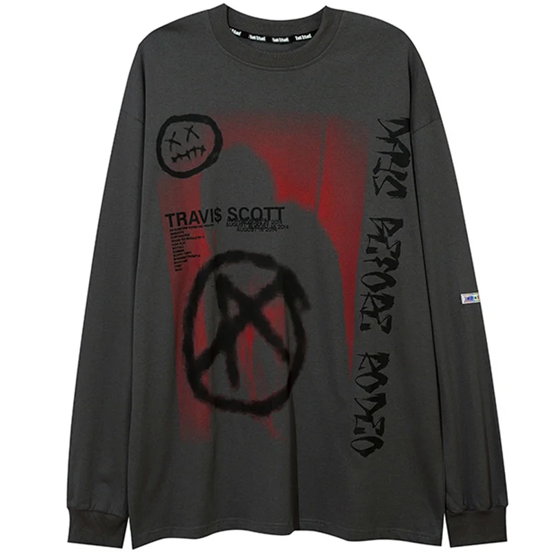 

Свитшот мужской с круглым вырезом, Забавный пуловер с надписью граффити в стиле ретро, модная одежда оверсайз для пар, осень