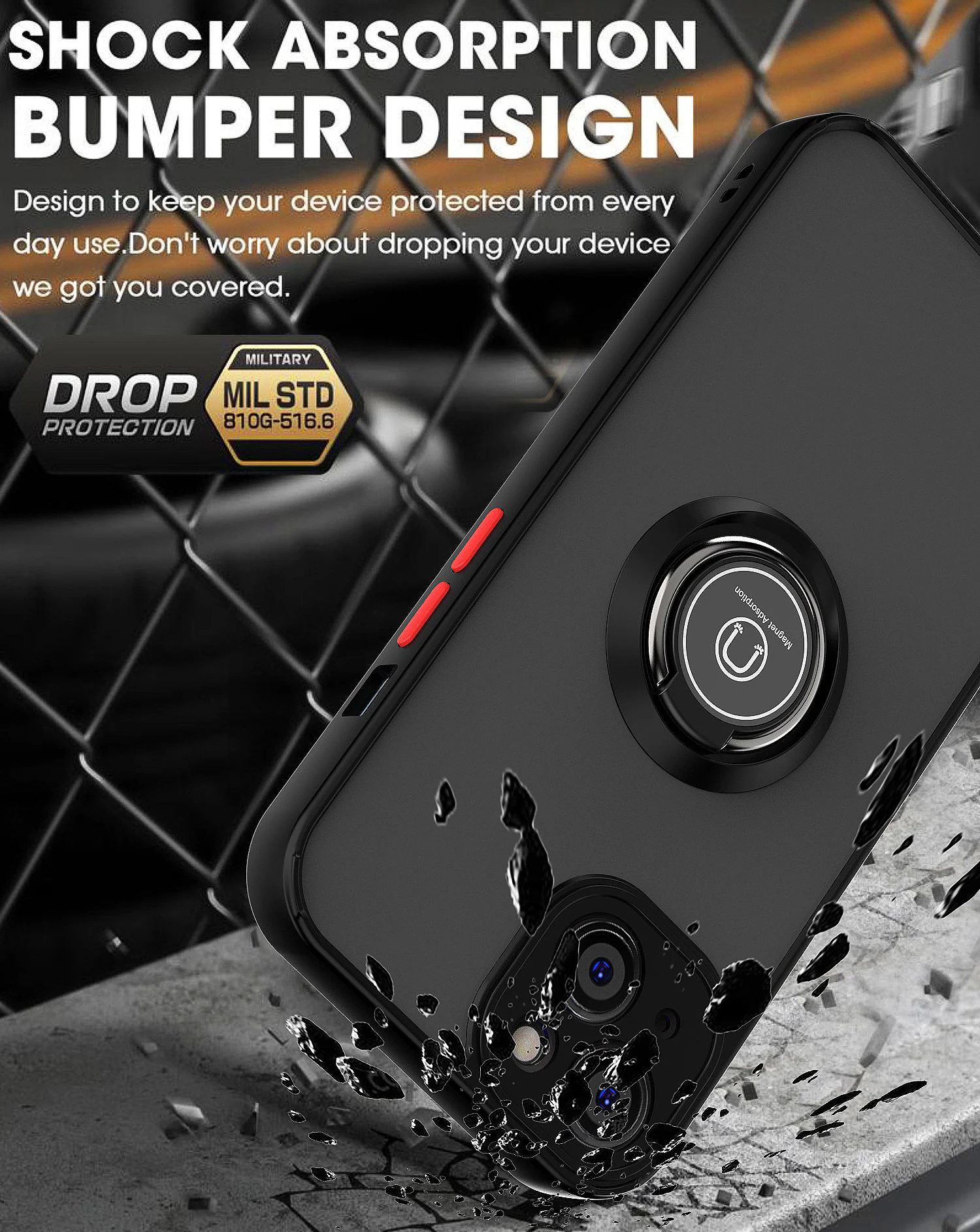 Чехол противоударный для iPhone 14 Pro Max 6.7 6.1 Роскошный матовый прозрачный держатель кольца на автомобильной креплении для телефона iPhone14promax on.