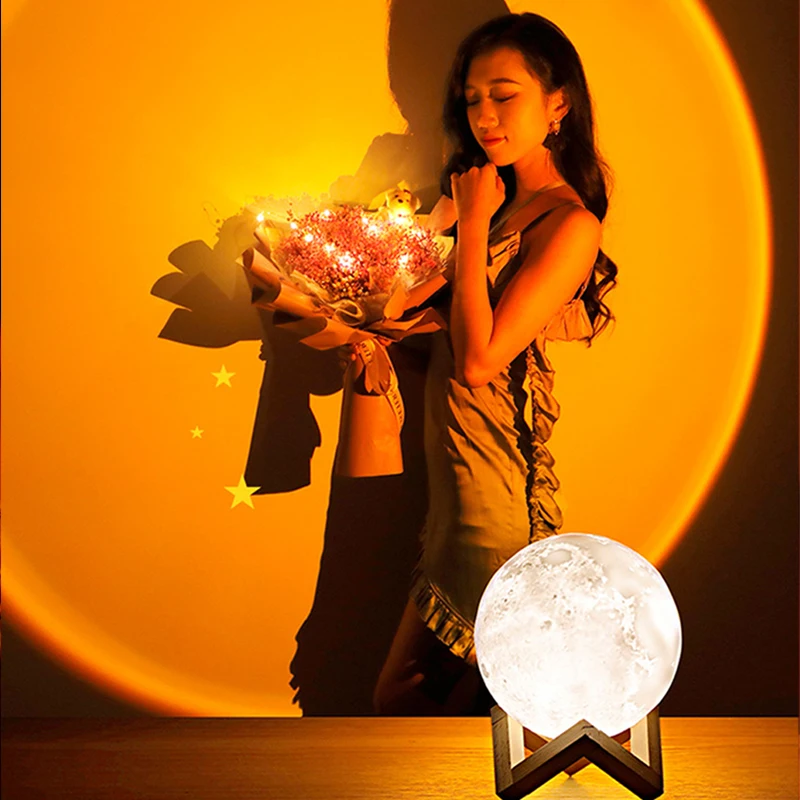 

Лампа в виде Луны С закатом, перезаряжаемый светодиодный светильник для проекции, креативное украшение в виде Луны для спальни, подарок на д...