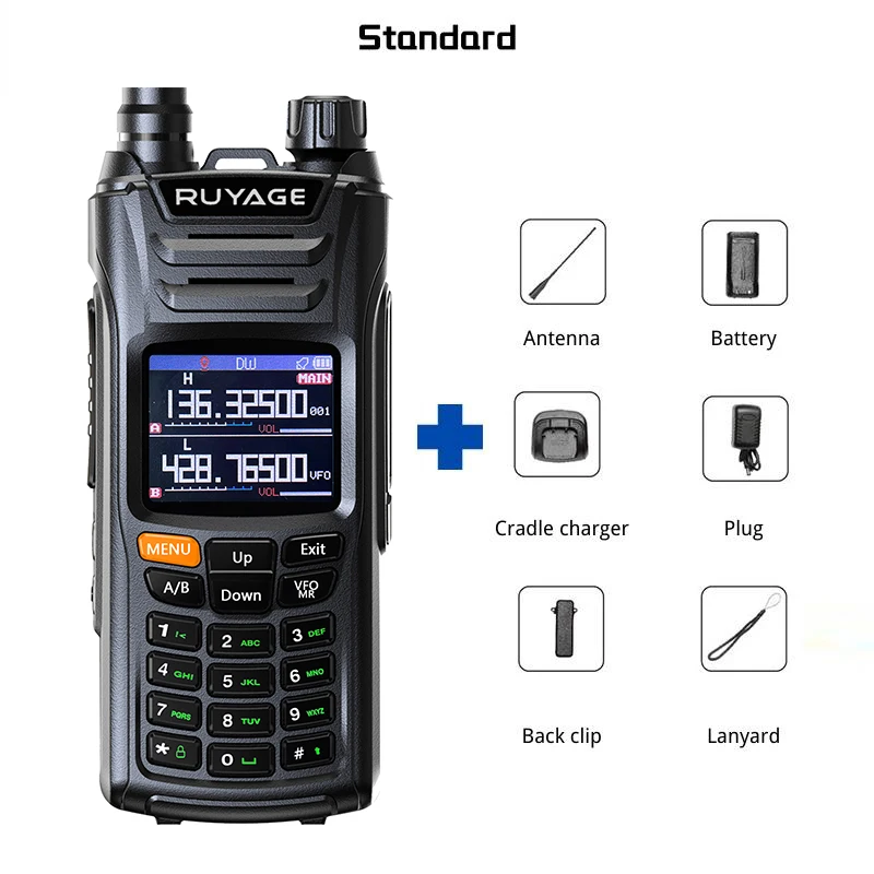 Ruyage UV6D GPS 6 Bands Amateur Ham Two Way Radio 999CH Air Band Walkie Talkie VOX DTMF SOS LCD Color Police Scanner Aviation