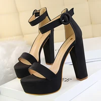 female high heels wome sandals solid color fish mouth shape pu thick heel overheight with increase non slip women sandals