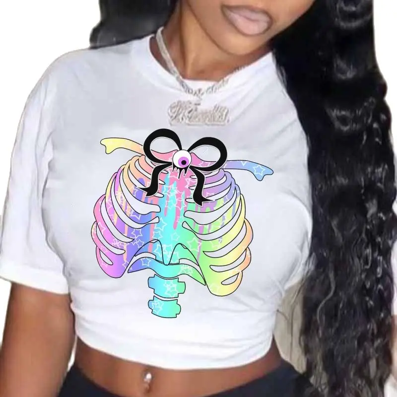 

Fashion Hot Selling Skull Frame Pattern Printed Word Mother and Daughter Round Neck T-shirt Short Sleeve Oversized T Shirt Tee