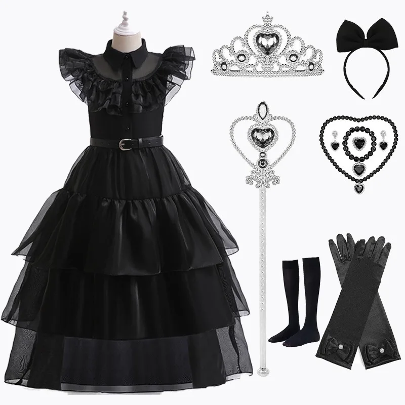 

Carnival Outfits Wednesday Addams Costume Girl Cosplay 2023 Halloween New Teenage Kids Carnival Party Evening Dresses