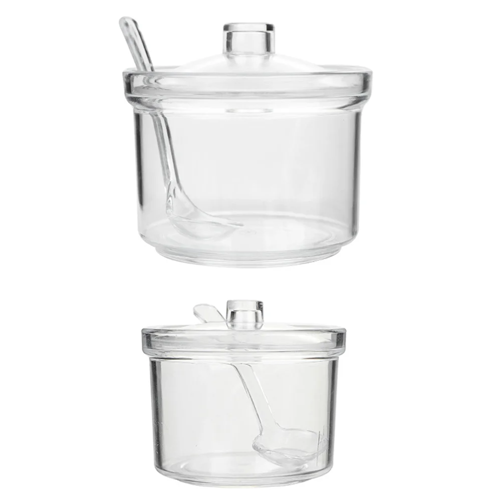 

2 Sets Seasoning Box Clear Container Box Salt Bowl Lid Spoon Black Pepper Transparent Salt Jar Acrylic Seasoning Cans