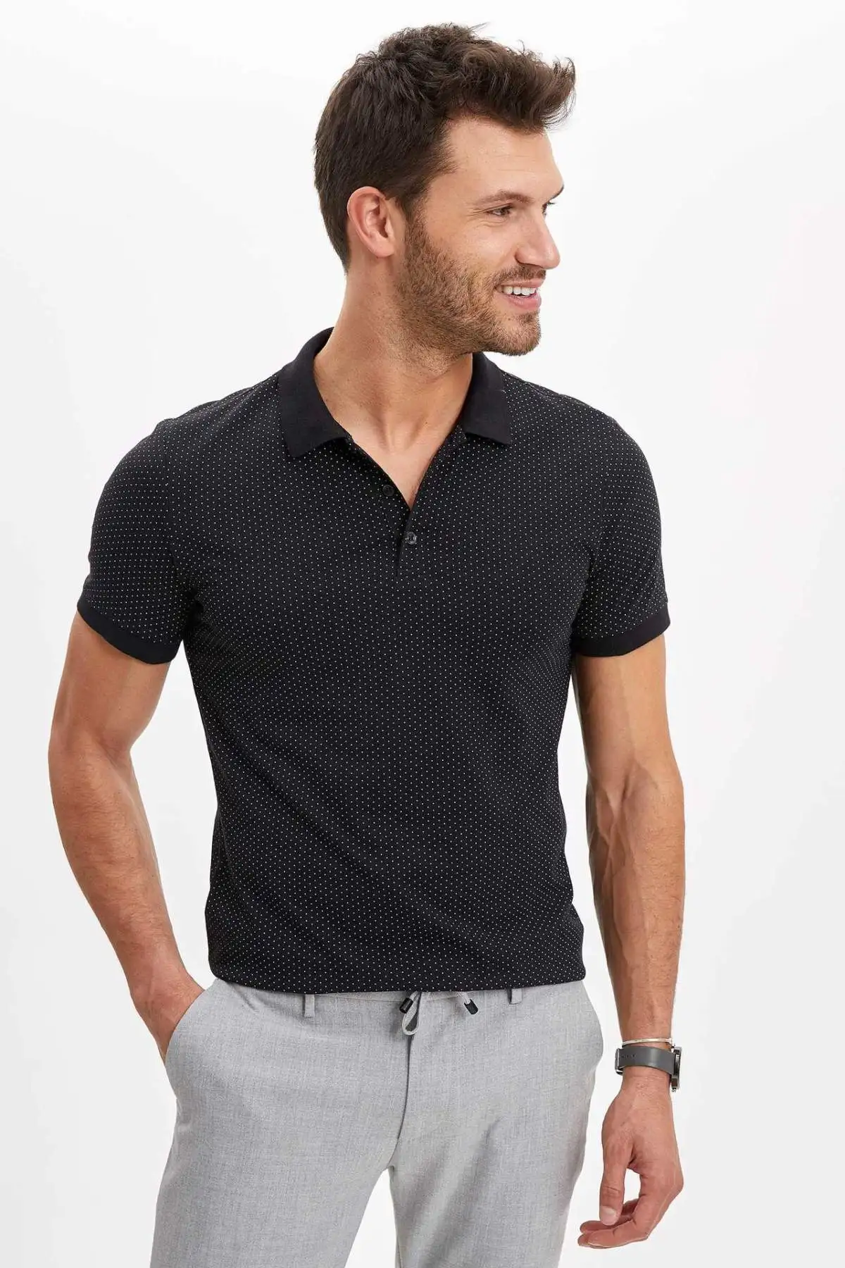 DeFacto Мужские летние топы и футболки с рисунком Slim Fit Поло футболка уличная Мужская