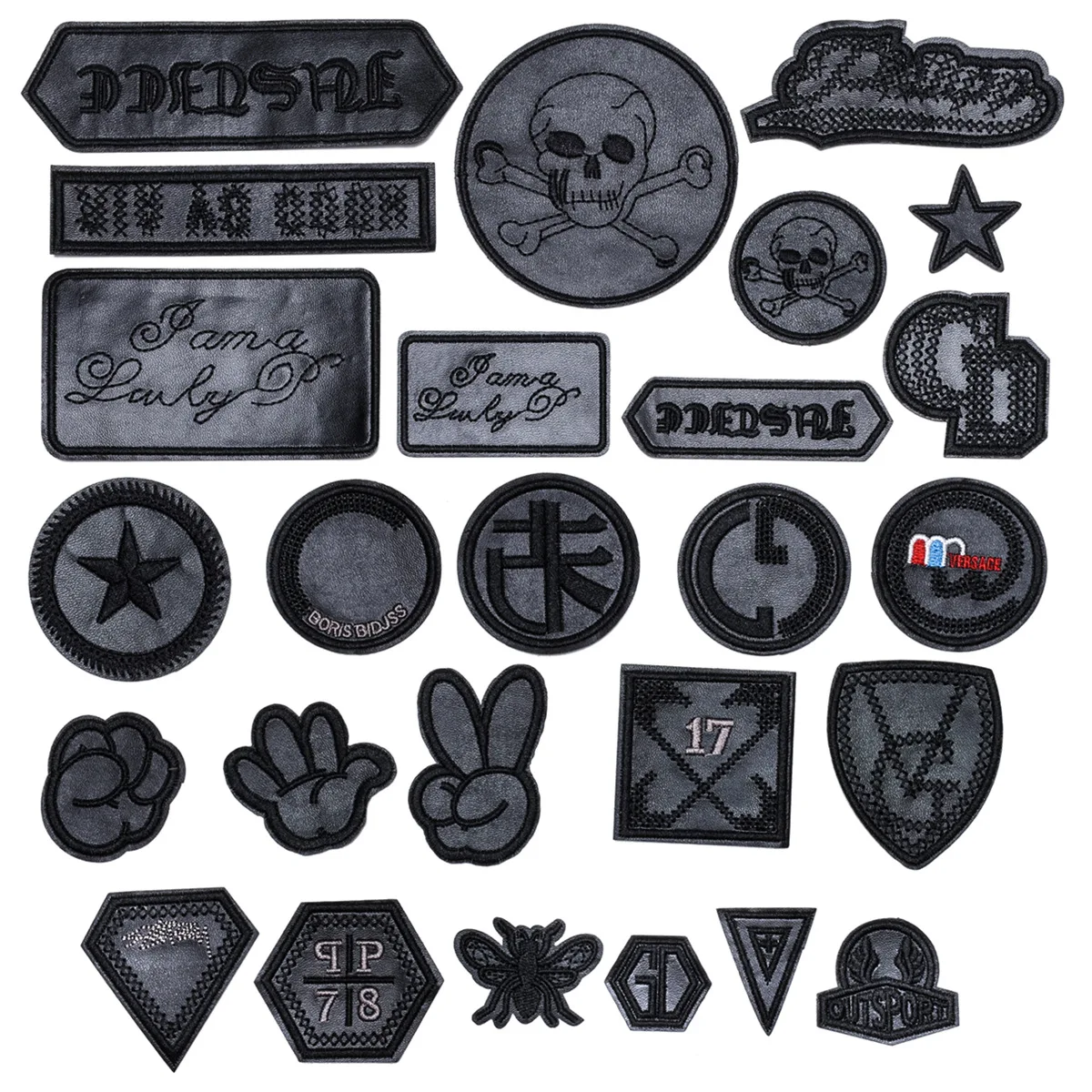 

26Pcs Black PU Leather Ironing On Patches Yeah Star Stripe Stickers Embroidered for Clothes hat Pants Bag Appliques decor Badge