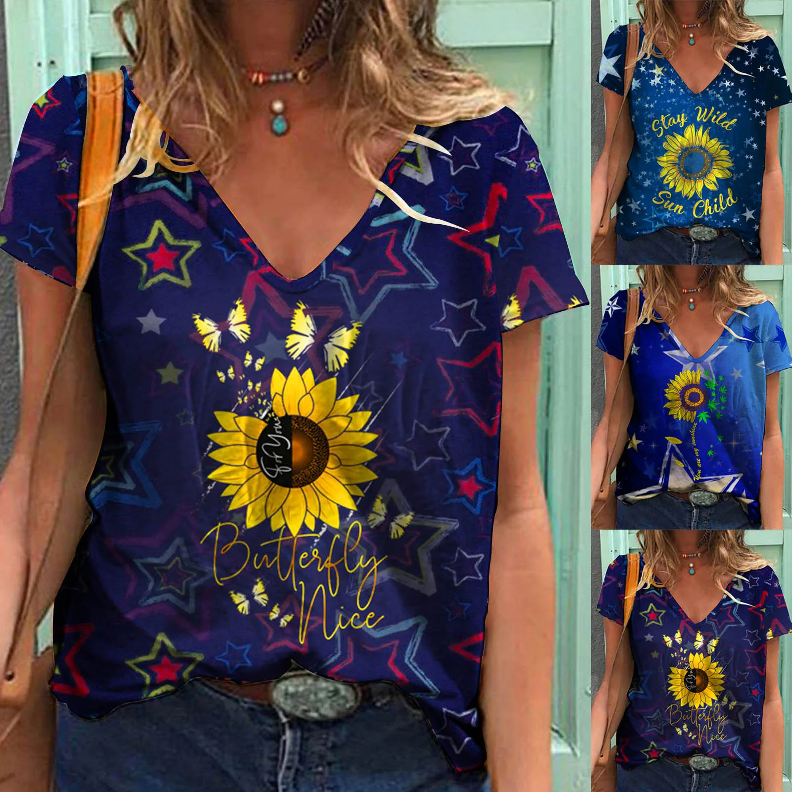 

Женская футболка с V-образным вырезом и принтом в Западном этническом стиле