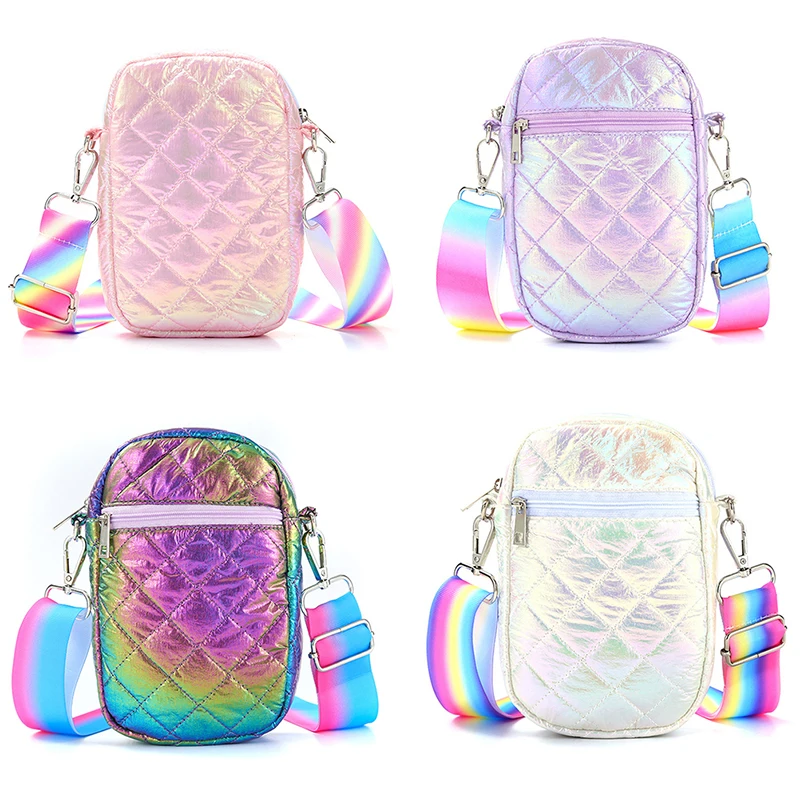 

18*11*3.5cm Cute Girls Gradient Wallet Women Laser Fancy Mini Coin Purse Rainbow Color Strap Children Teens Sling Crossbody Bags