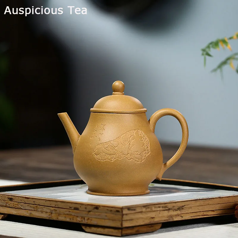 

210ml Yixing Handmade Purple Clay Teapot Master Hand Carved Tea Pot Raw Ore Duan Mud Customized Kettle Chinese Zisha Teaset Gift