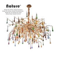 post modern tree branch chandelier colorful drop crystal copper living room lighting fixture creative dining customizable lamp