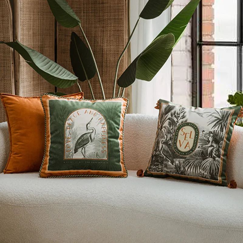 Decor Throw Pillow Cushion Cover Classic Jungle Inspired Design Decorative Square Accent Pillow Case Vintage Plant Dark Green