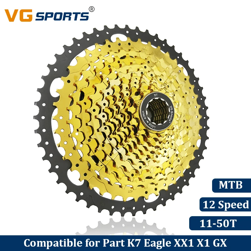 

VG Sports Mountain Bike MTB 12 Speed Cassette 12 Velocidade 12S 50T Bicycle Parts Gold Golden Freewheel Sprocket Cdg Cog 675g