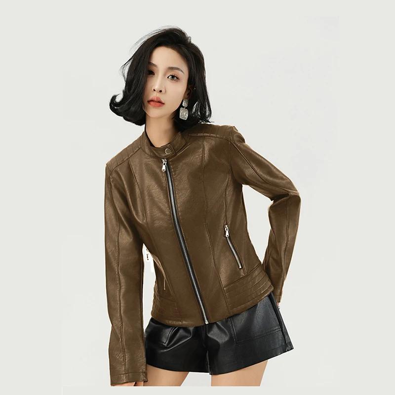 2024 женская осенне-зимняя кожаная куртка сексуальная в мотоциклетном стиле