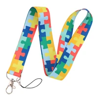 colorful autism kid puzzle maze neck strap mobile phone lanyards for key chains usb gym id card badge holders diy hanging rope