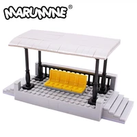 marumine moc city train railway station build brick model kit traffic waiting booth diy construction block set toy for 7 12y kid