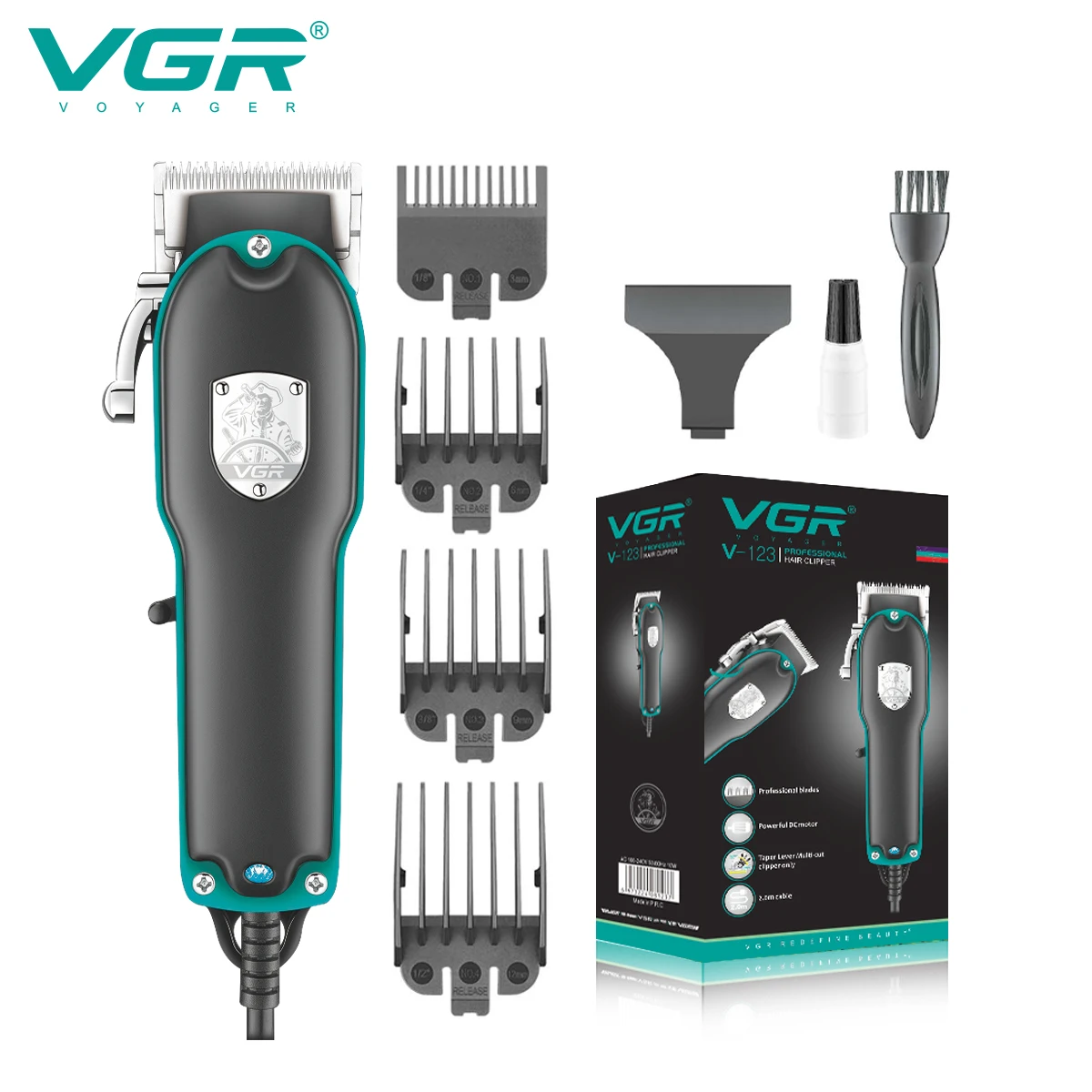 

VGR Hair Trimmer Professional Hair Clipper Wired Adjustable Hair Cutting Machine Elecric Powerful Barber Clippers for Men V-123