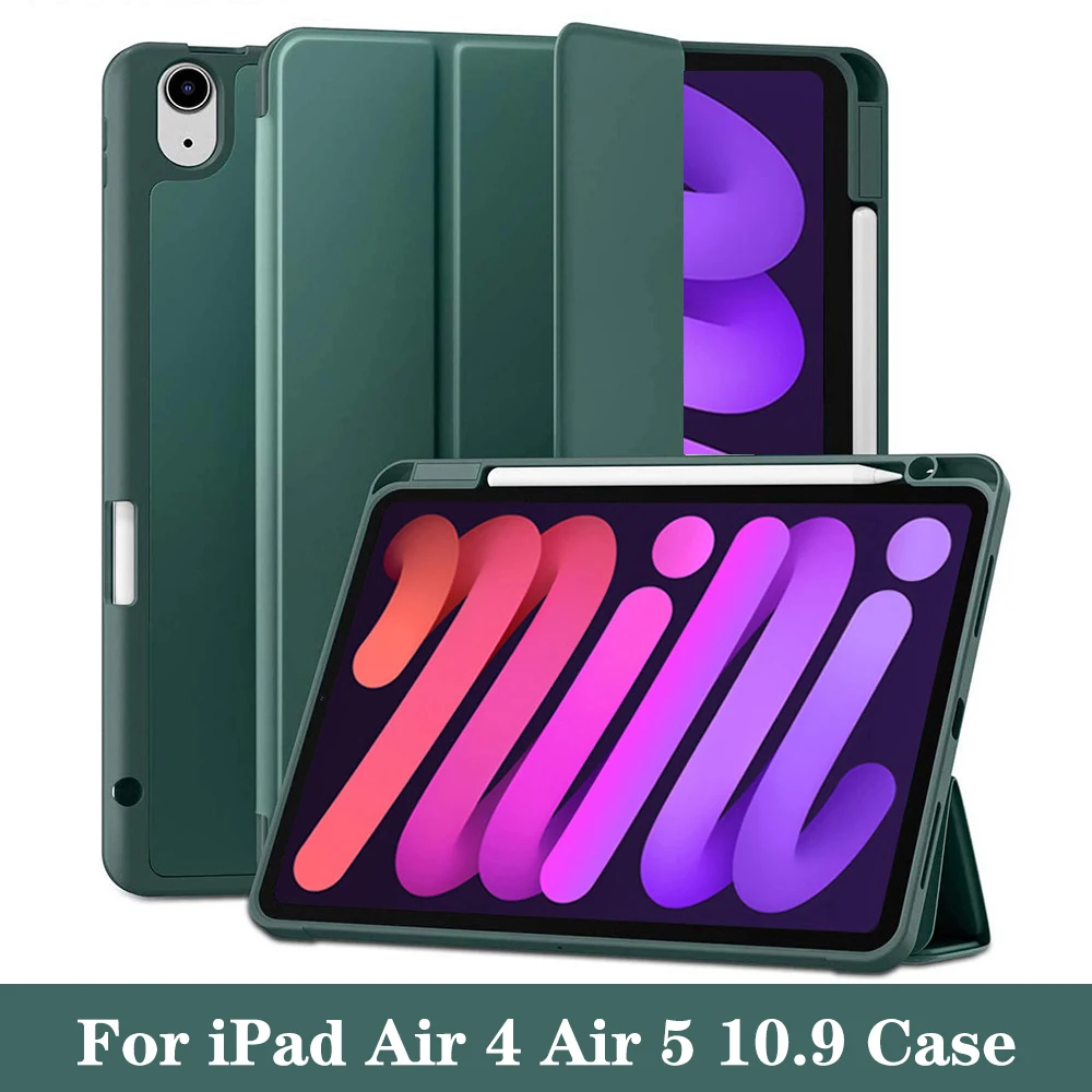 

Soft Silicone Case for 2020 iPad Air 4th Case with Pencil Holder Tablet Protective Case for 2022 Air 5 10.9 Cover Smart Funda