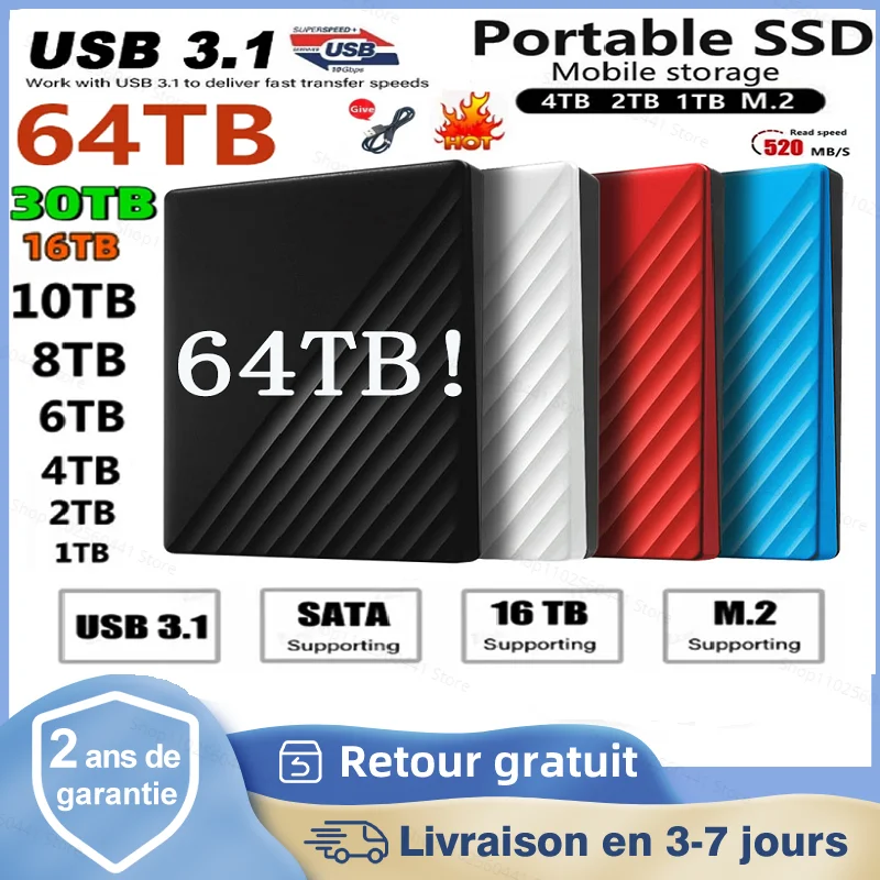 

Hard Drive 1Tb Portable Ssd 2Tb 4Tb 8Tb 64tb High Speed USB3.1 Ssd 1tb External Hard Drive Storage Device For Desktop Laptop PS4