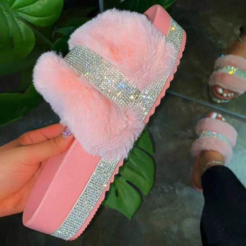 

New Women Casual Slippers Fashion Rhinestone Suede Platform Flats Outdoor Comfortable Solid Color Indoor Slippers Chinelo Nuvem