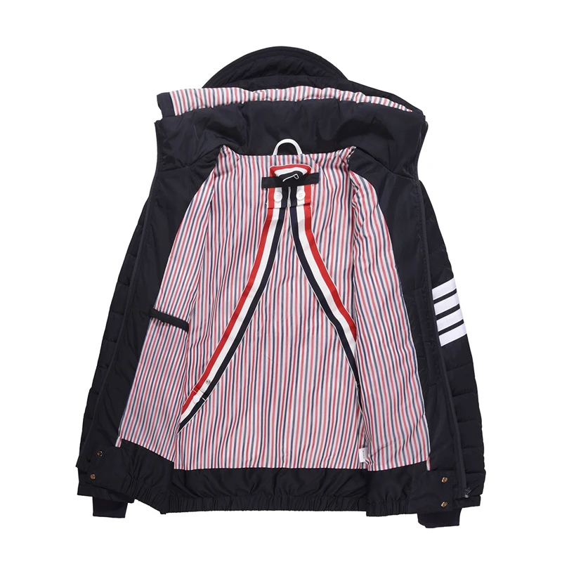 TB THOM Men's Jacket Winter Fashion Brand Down Jackets Down-Filled Matte Nylon White Stripes Hoodies Coats Casual Hooded Jackets