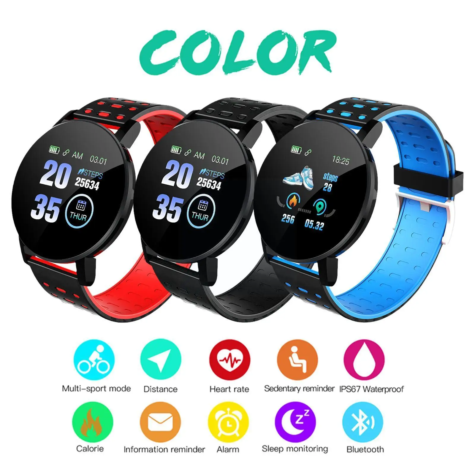 

119Plus Smart Watch Men Sports Pedometer Heart Rate Fitness Women Smart Bracelet Bluetooth Watches Smartwatch for IOS Andro P2L8