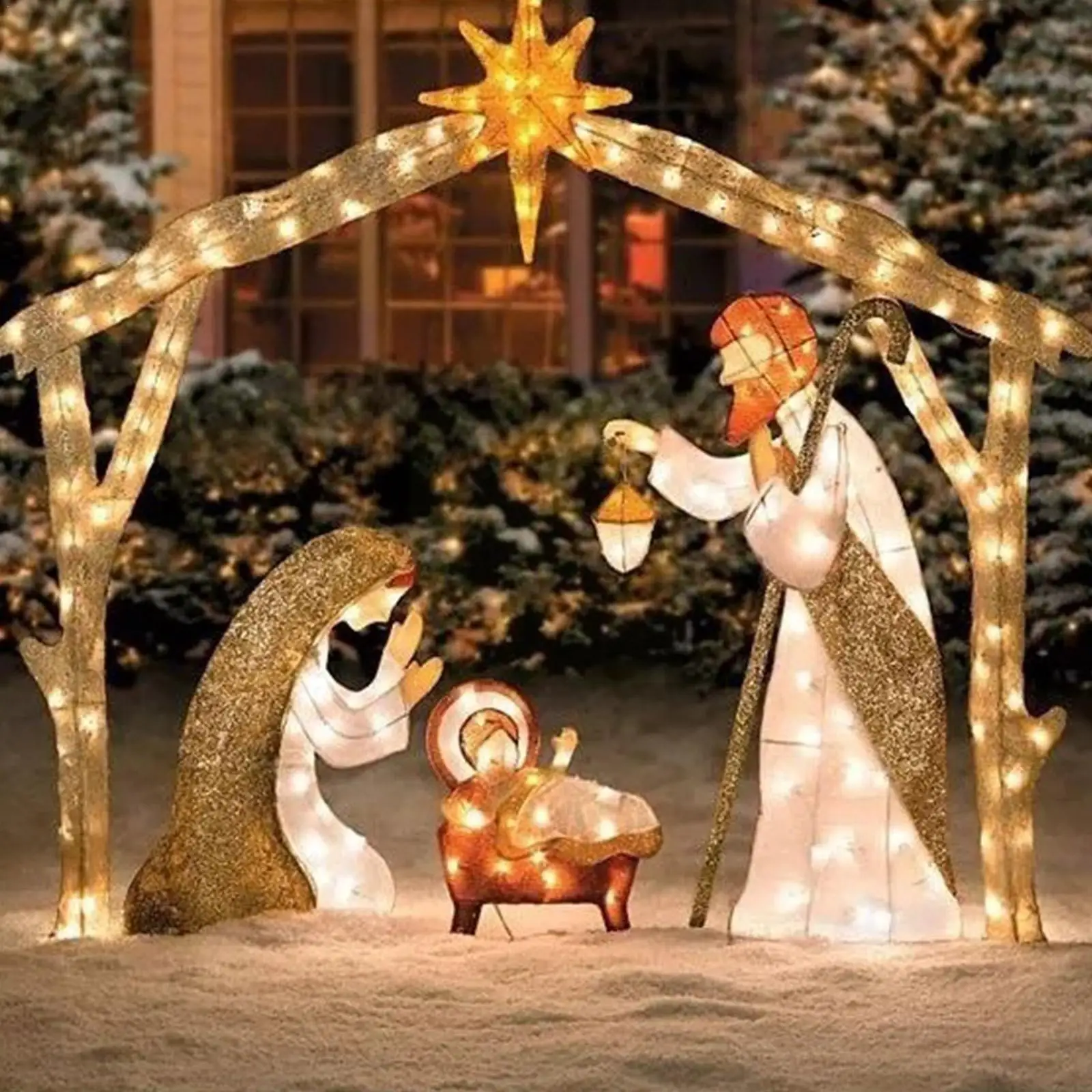 

Tinsel Nativity Scene Warm White Yard Plane Painting For Easter Christmas Outdoor Yard Garden Decorations Event Decoration V1l2