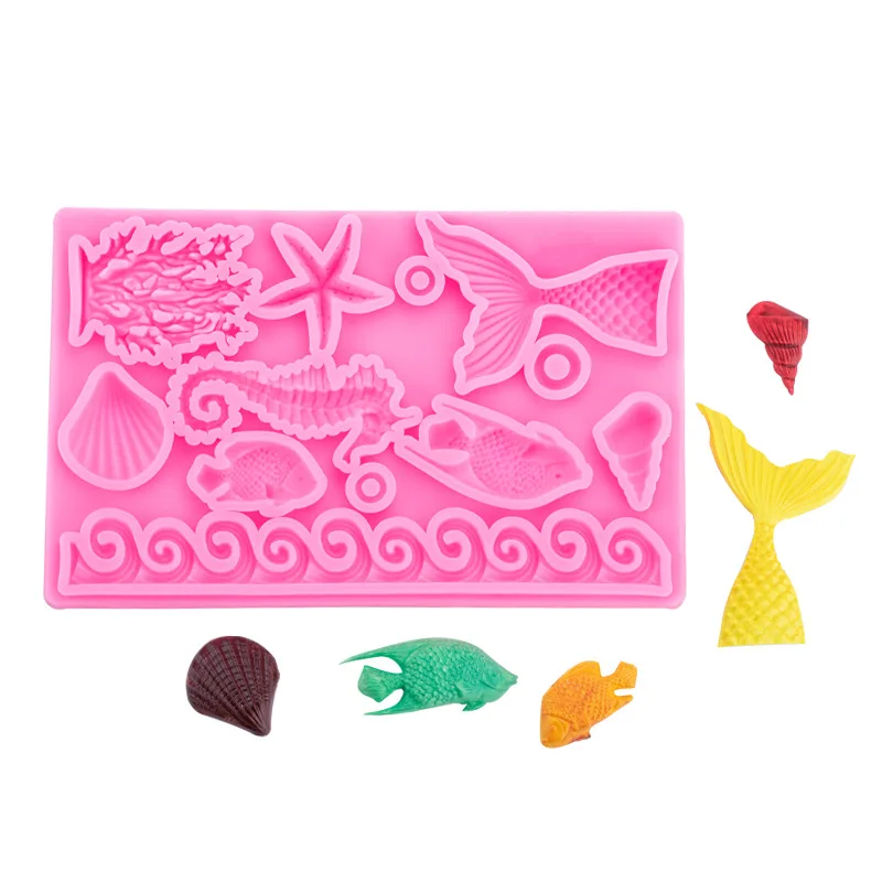 

Ocean Series Conch Shell Sea Wave Seahorse Coral Fish Tail Starfish Sugar Cake Mousse Decoration Silicone Mold