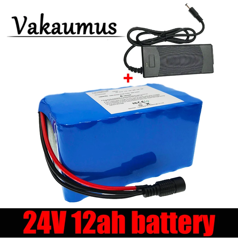 

24V 12AH Electric Bicycle Lithium Battery 18650 Pack for Scooter with Motor Less Than 350W with 15A BMS and 29.4V 2A Charger