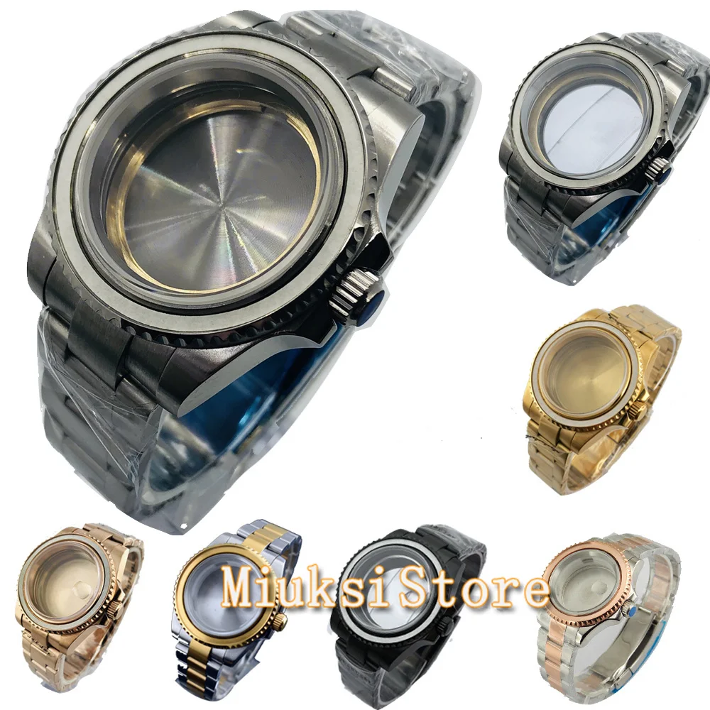 40mm silver Black pvd watch case sapphire glass fit NH35 NH36 NH34 ETA2824 2836 Miyota8215 Mingzhu DG2813 3804 PT5000 movement