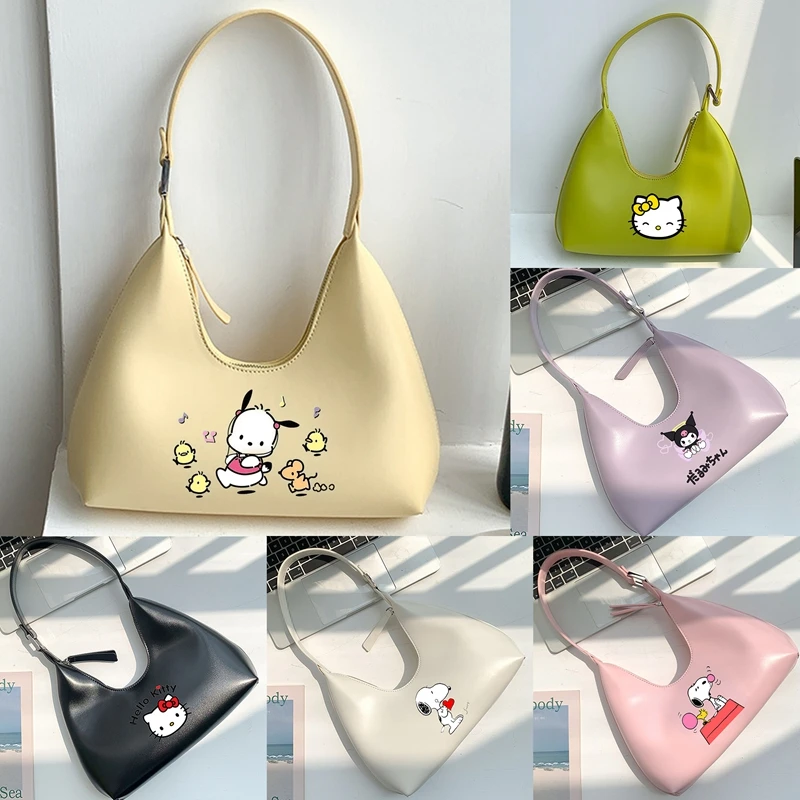 

New Kawaii Anime Hello Kitty Kuromi Pochacco Cute Cartoon Korean Womens Bag Simple Crescent Shoulder Bag Portable Underarm Bag
