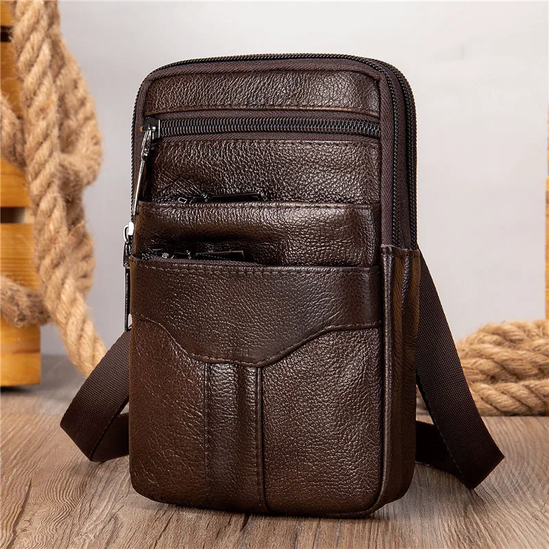 

Men Genuine Leather Shoulder Male fanny pack High Quality Messenger Bags Men's Fashion Business Belt Bag Small Briefcase Waist