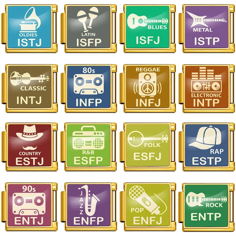 Фото Позолоченный браслет с итальянскими музыкальными шармами MBTI из нержавеющей стали, модульные шармы, 16 персональностей, музыкальные жанры, DIY украшения для фанатов №1