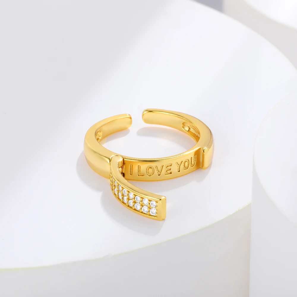 

Fashion Trend Cubic Zirconia I Love You Exquisite Copper Chic Open Ring Adjustable Gift Couples Holiday Jewelry Accessories