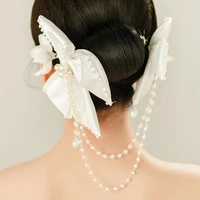 korean bow barrettes mori simple pearl tassel hairpin bridal headdress wedding hair accessories