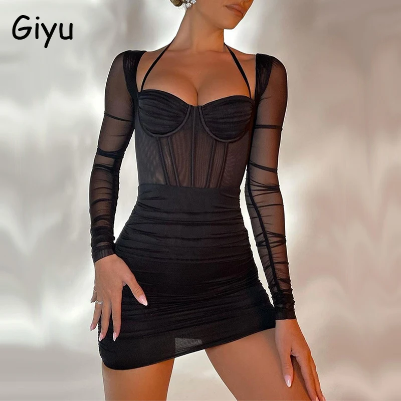 Сексуальное Сетчатое облегающее платье-корсет Giyu вечерние Клубные платья