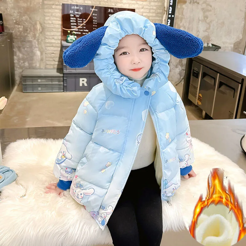

Kawaii Sanrio Children's Cotton Coat Cinnamoroll Kuromi Cute Anime Printed Hooded Thickened Warm Jacket Kids Toys Birthday Gift