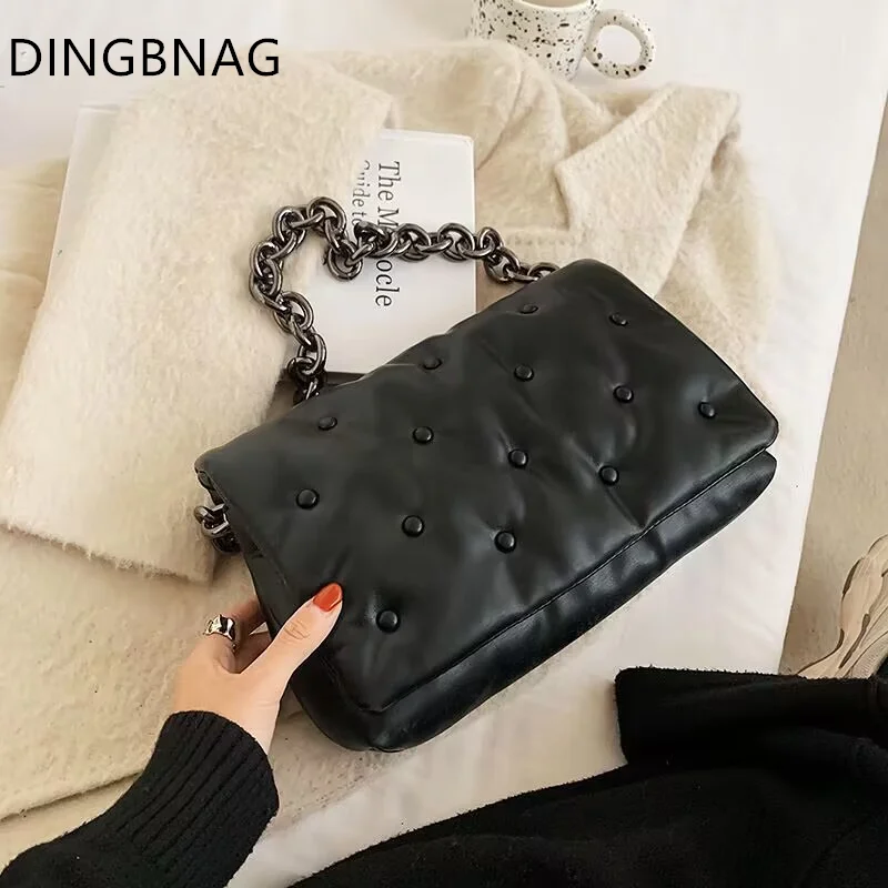 

Chain Pu Leather Underarm Bag For Women 2022 Branded Trending Black Shoulder Handbags And Purses Female Travel Hand Bag