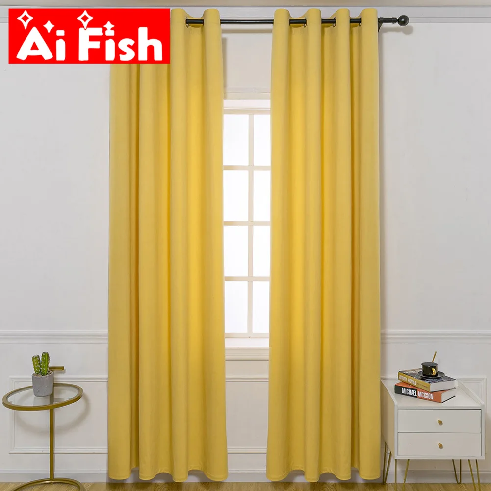 

Bright Yellow Bedroom Blackout Curtains For Living Room Solid Physical Shading and Heat Insulation Drapes Kitchen Fabric #2