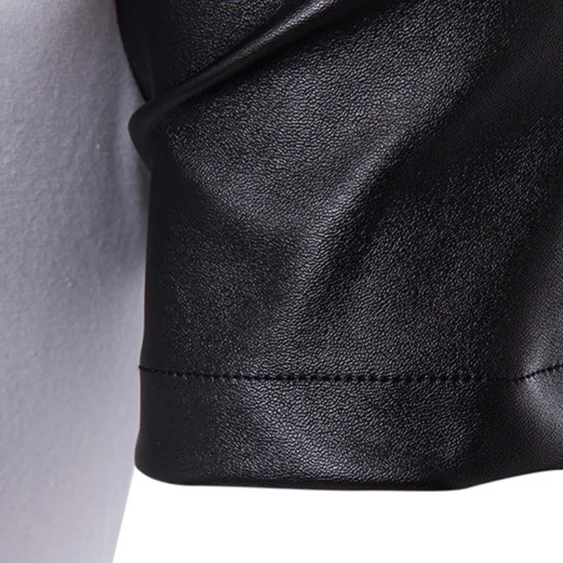 # 4136 Летняя футболка из искусственной кожи с коротким рукавом Мужская черно-белая