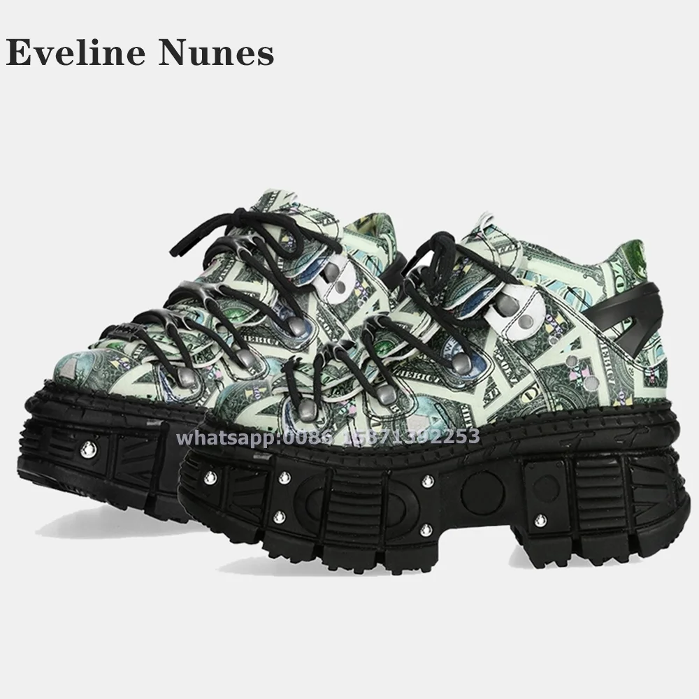 Туфли-лодочки на платформе с заклепками круглым носком и перекрестной шнуровкой