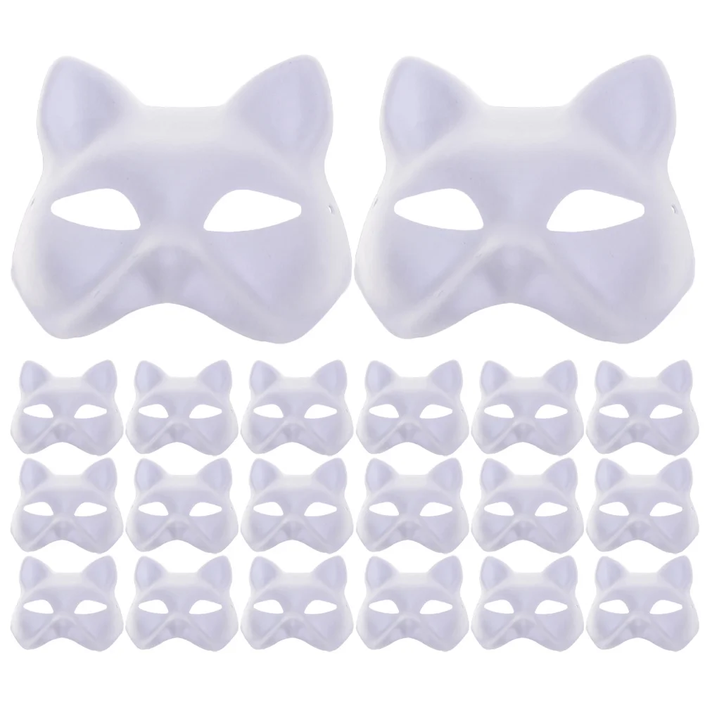 

20 Pcs Halloween Costumes Blank Hand Drawn Mask White Cat Masquerade Women Makeup Stage Performance Animal Masks Kids Prom Miss