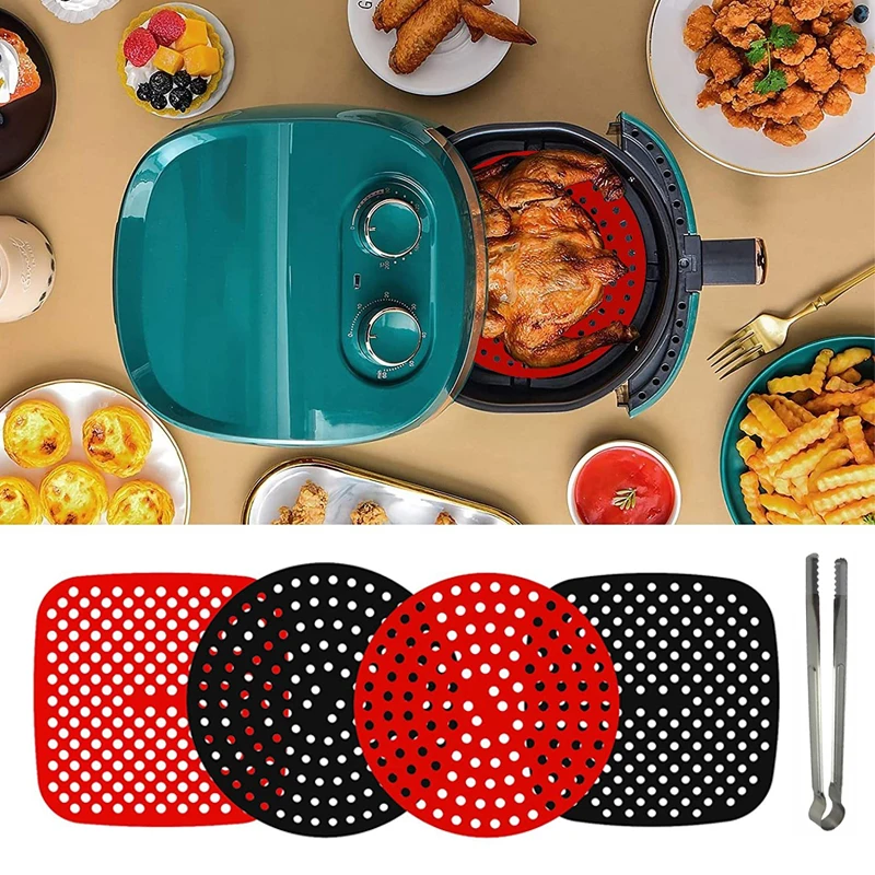 

Air Fryer Lined Silicone Pad 7.5/8/8.5/9 Inch Square Round Heat-Resistant Non-slip Reusable Pot Mat Kitchen Accessories Gadgets