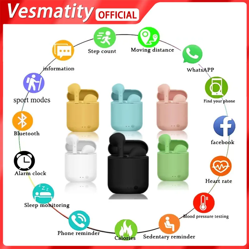 

Vesmatity I7s Mini 2 TWS Wireless Headphones Bluetooth 5.0Earphone Matte Macaron Earbuds Handsfree With Mic Charging Box Headset