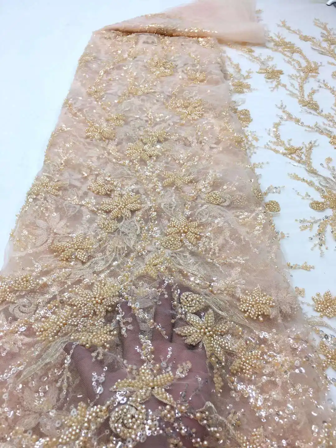 

Новая тяжелая искусственная ткань красочные бусины/вышивка хрустальные бусины французское Сетчатое Африканское кружево для свадеб/вечерних платьев