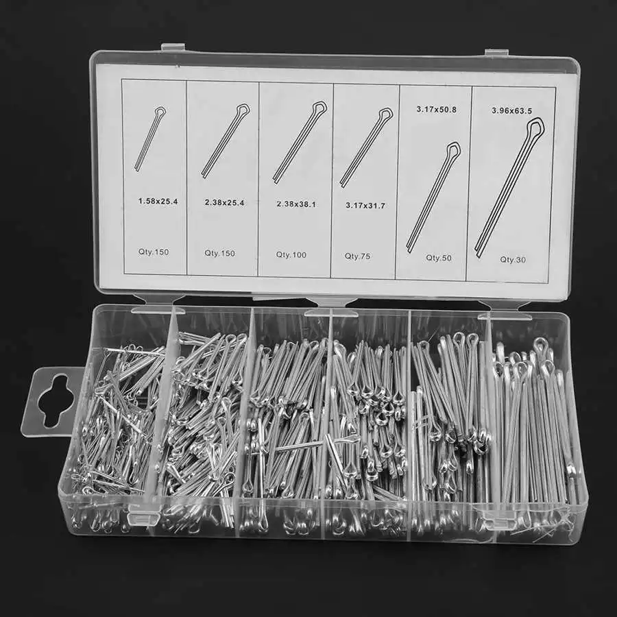 

555Pcs/set Split-Cotter Pins Assortment Kit Mechanical Hitch Hair Tractor Fastener Clips Kit with Case Fastening Pin