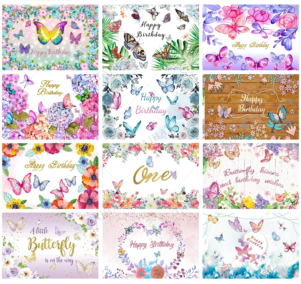 

A Little Butterfly Is on The Way Backdrop Purple Floral Princess Girls Birthday Party Photography Background Photo Studio Props