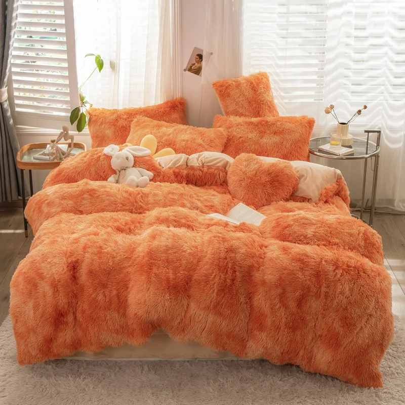 4/5pcs Plush Shaggy Fleece Linens fluffy Mink bedding set hairy winter bed covers double duvet cover bed sheet set pillowcase