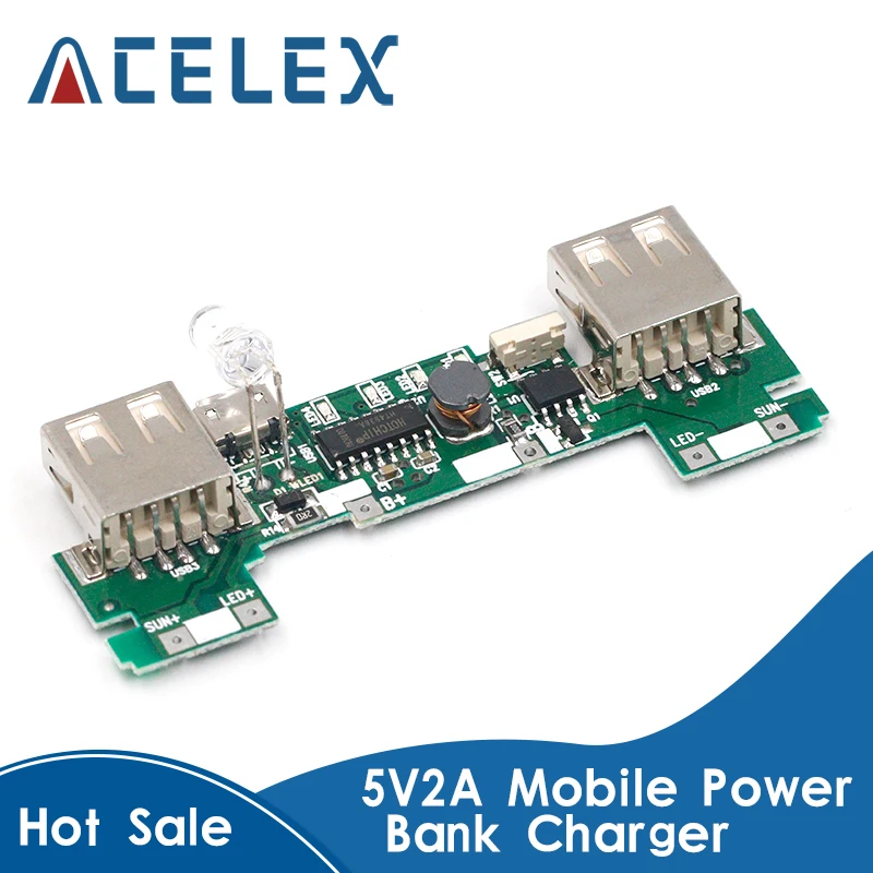 

USB 5V 2A Mobile Power Bank Charger Module Lithium Li-ion 18650 Battery Charging Board LED Indicator New Version