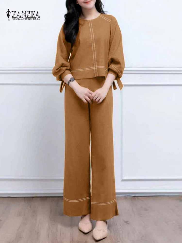 

Autumn Pant Sets ZANZEA Women Blouse Suit Long Sleeve Shirt & Ankle Length Trouser Casual Work Suit Matching Sets Tracksuits