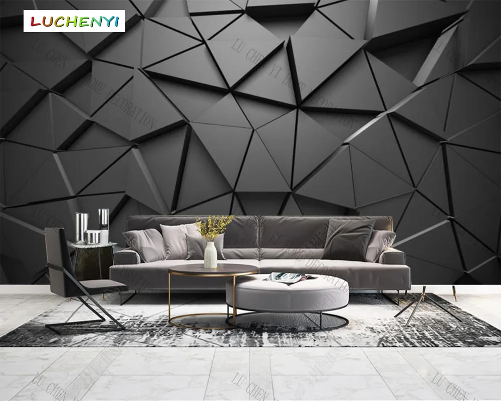 

Custom Modern Abstract Geometric black grey triangle Creative wallpaper,Living Room tv wall Bedroom home decor bar mural